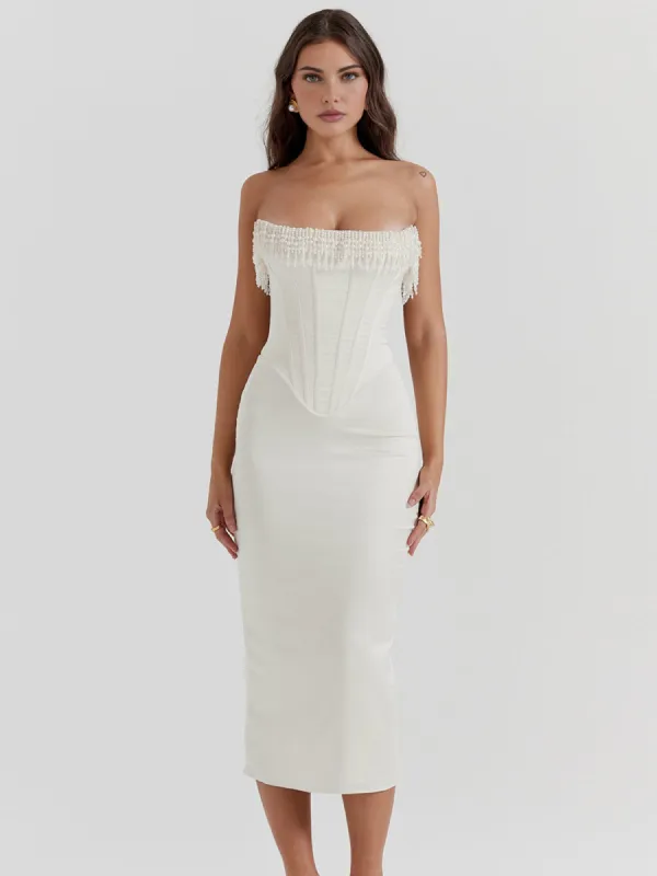 Pearl Decor Strapless Midi Dress made by COMMENSE