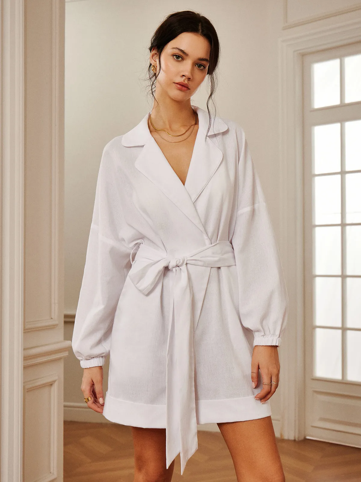 Minimalist Solid Lapel Belted Jumpsuit sold by COMMENSE product image thumbnail 4