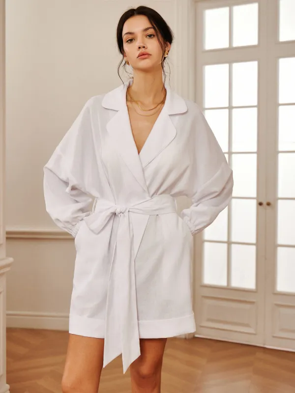 Minimalist Solid Lapel Belted Jumpsuit sold by COMMENSE