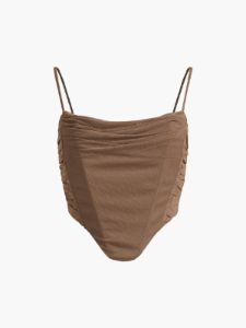Mesh Zippered Ruched Crop Top sold by COMMENSE