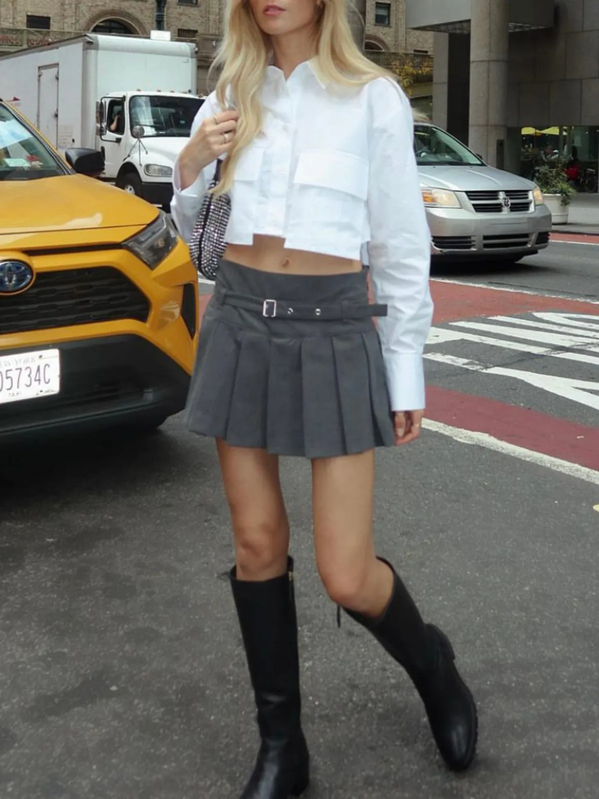 Asymmetric Hem Pocket Crop Shirt sold by COMMENSE product image thumbnail 2