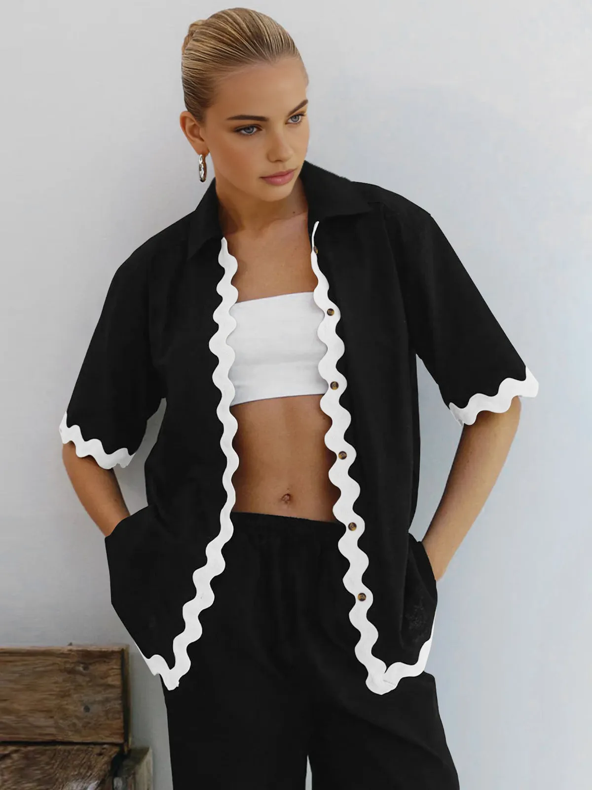 Contrast Trim Shorts Set sold by COMMENSE product image thumbnail 3