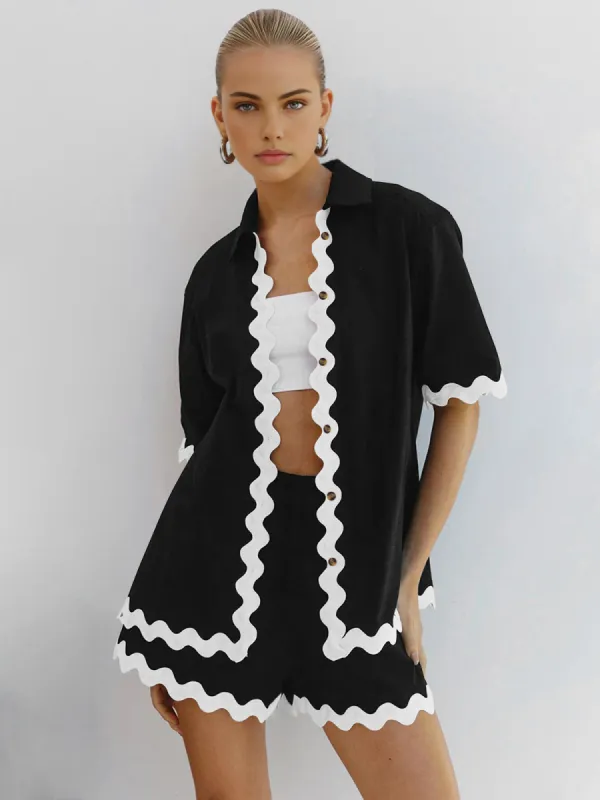 Contrast Trim Shorts Set sold by COMMENSE
