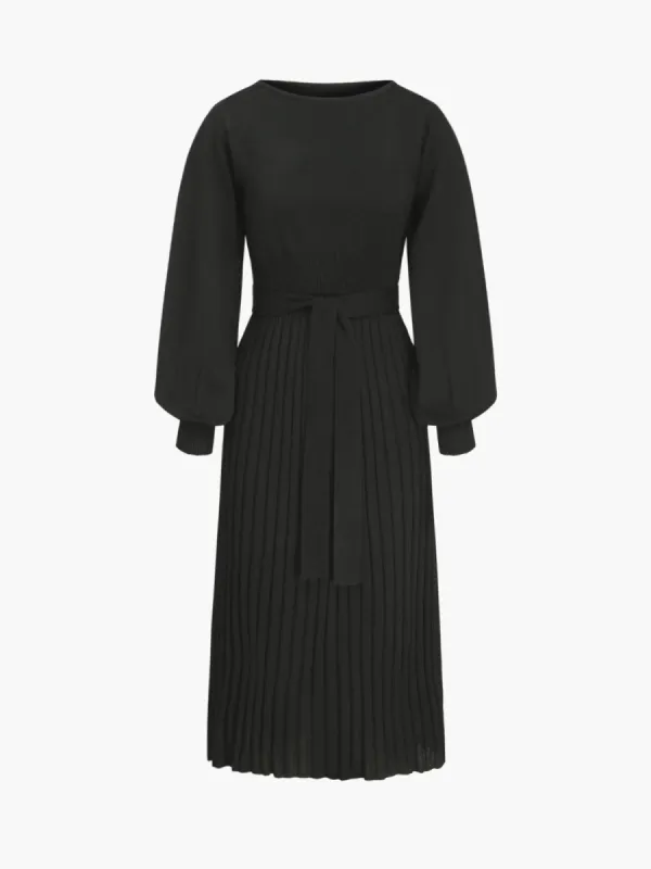 Puff Sleeve Tie Back Long Sleeve Midi Sweater Dress sold by COMMENSE