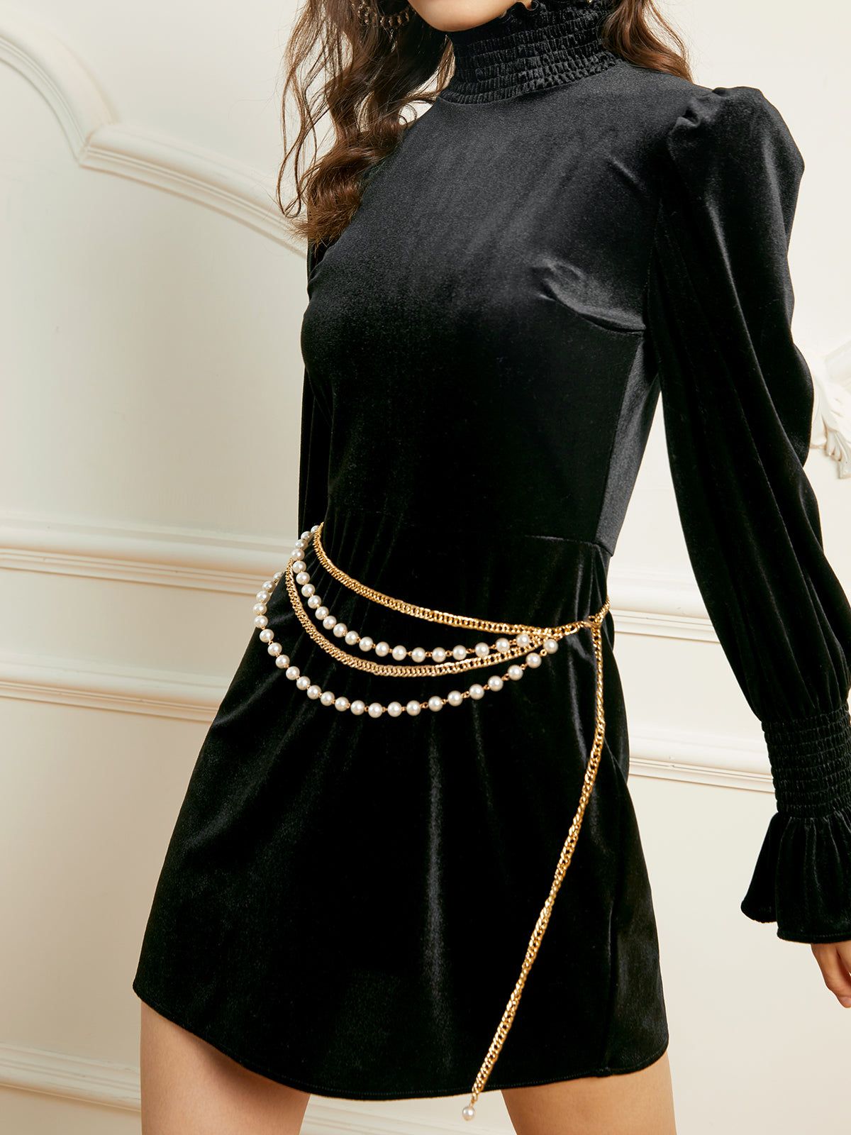 Vintage Velvet Mock Neck Short Dress sold by COMMENSE