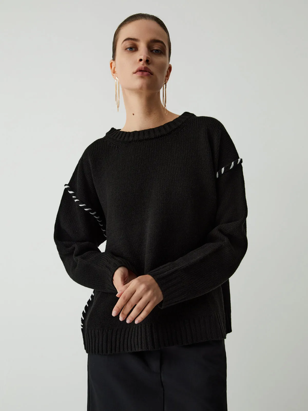 Two Tone Stitches Sweater sold by COMMENSE