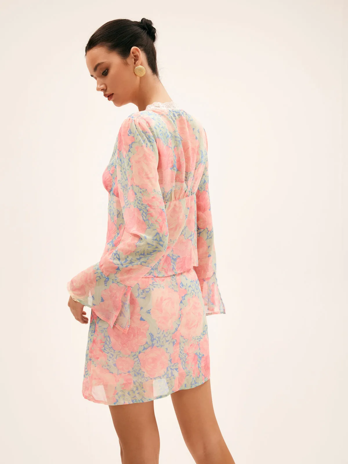 Floral Print Lace Trim Chiffon Skirt Set sold by COMMENSE product image thumbnail 4