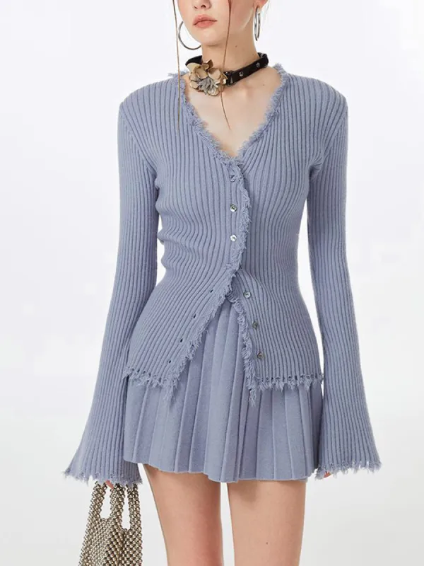 Lilac Raw Hem Long Sleeve Knit Top sold by COMMENSE