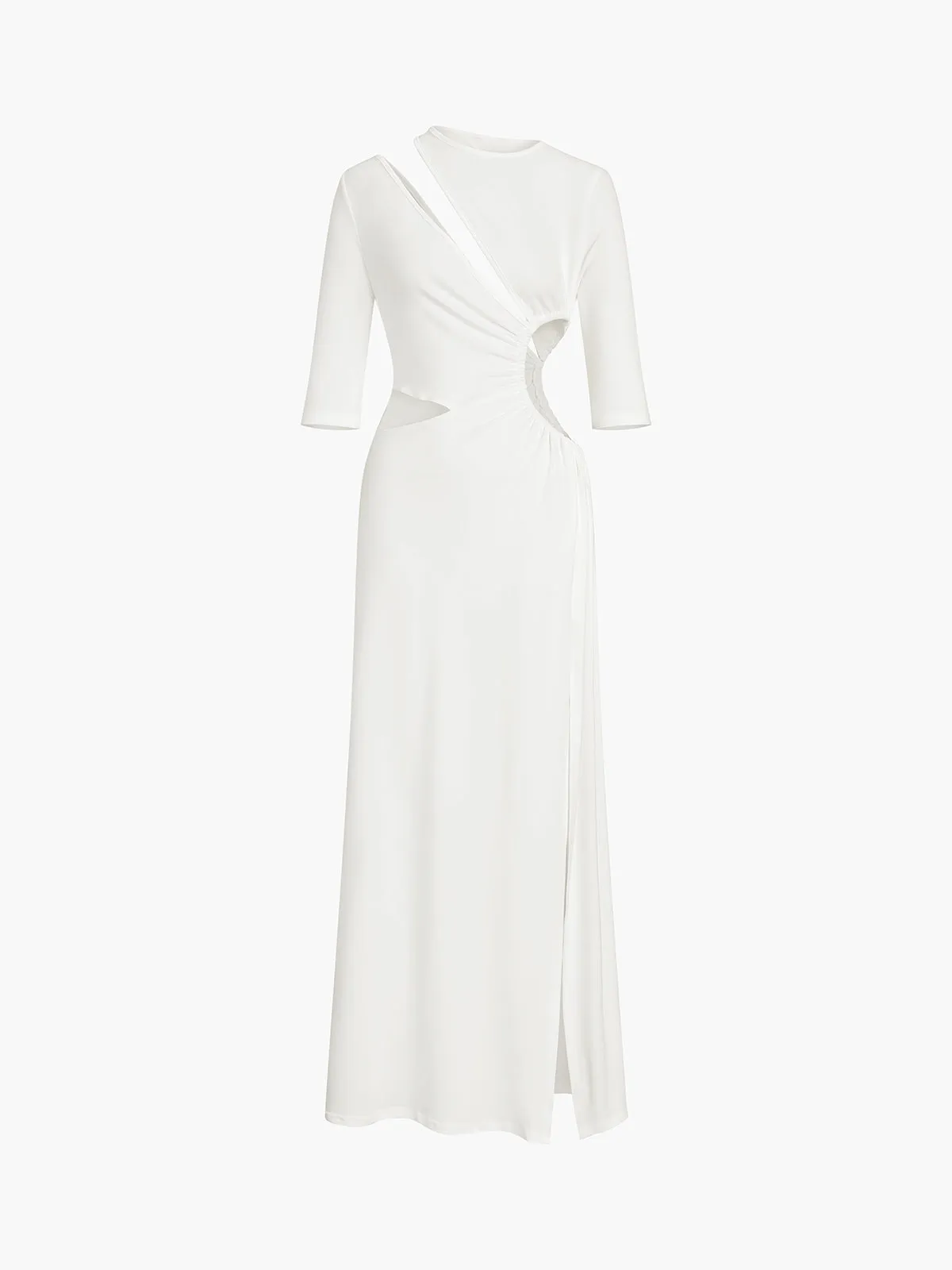 Cut Out Ruched Split Knit Maxi Dress sold by COMMENSE product image thumbnail 5