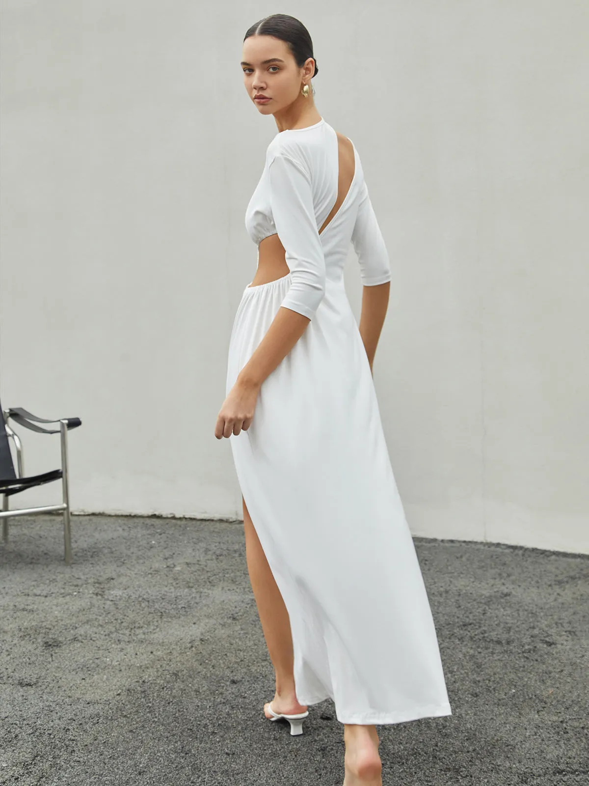 Cut Out Ruched Split Knit Maxi Dress sold by COMMENSE product image thumbnail 2