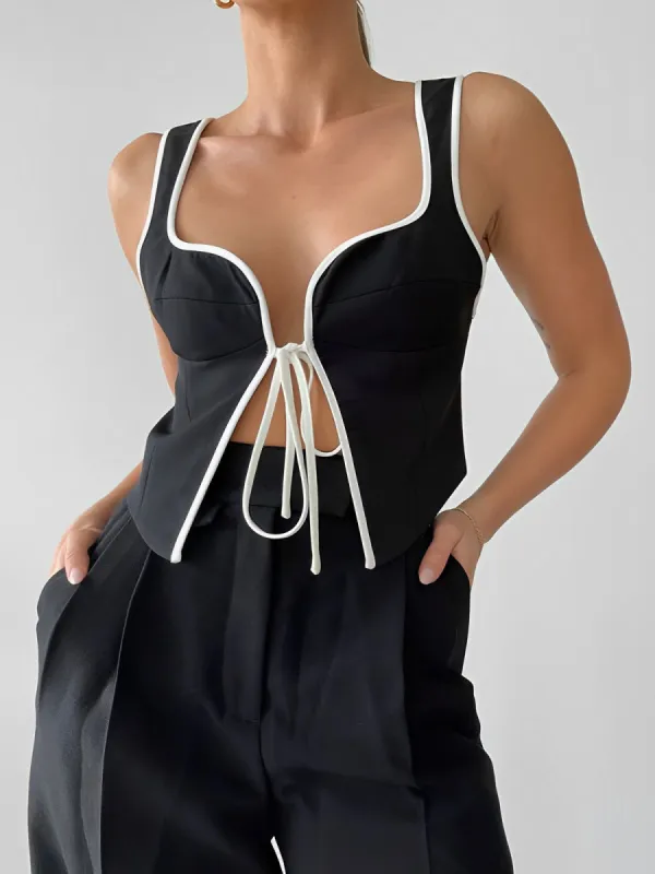 Contrast Trim Tied Fly Away Top sold by COMMENSE