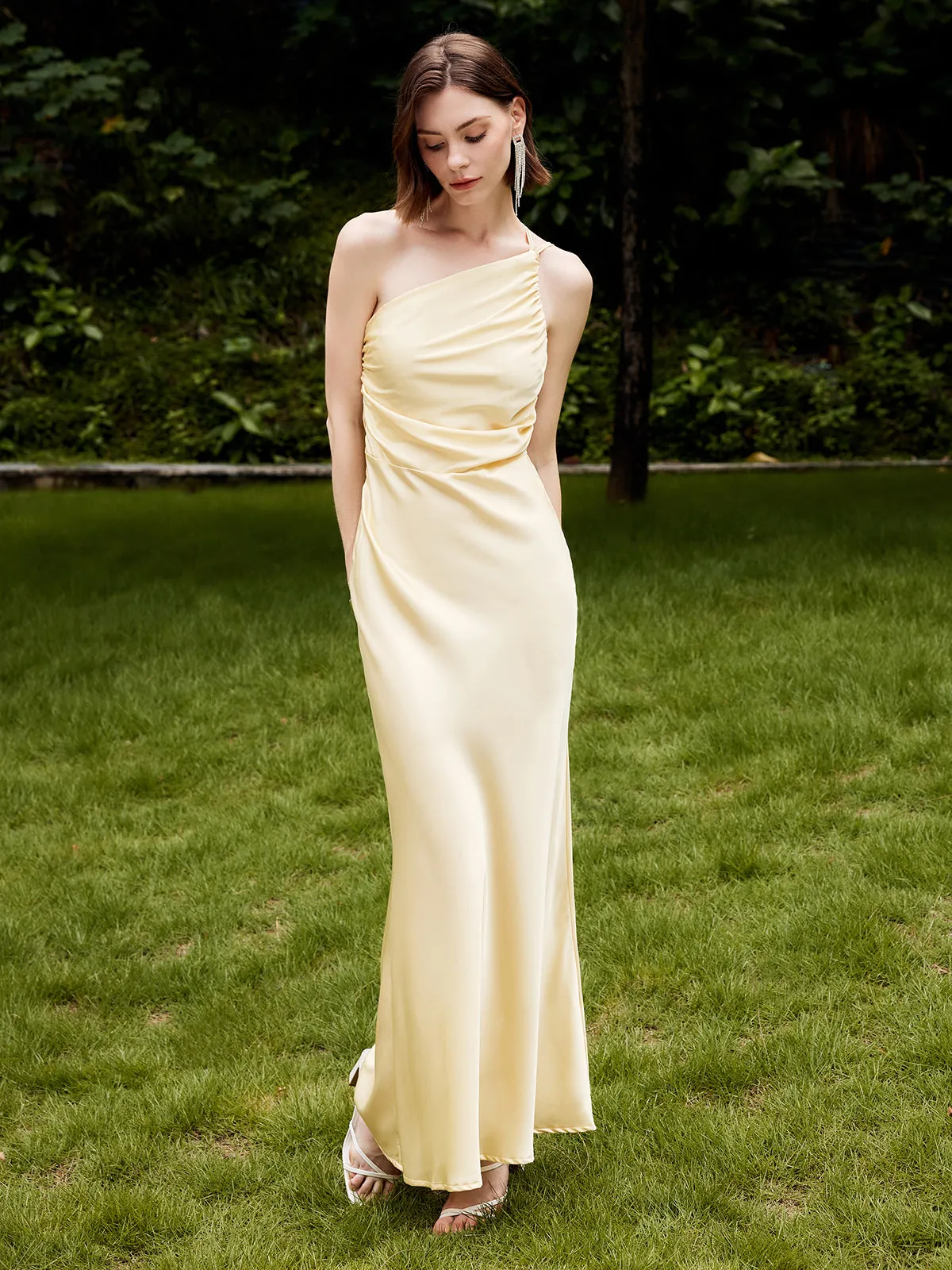 Asymmetrical Backless Satin Long Dress sold by COMMENSE product image thumbnail 3