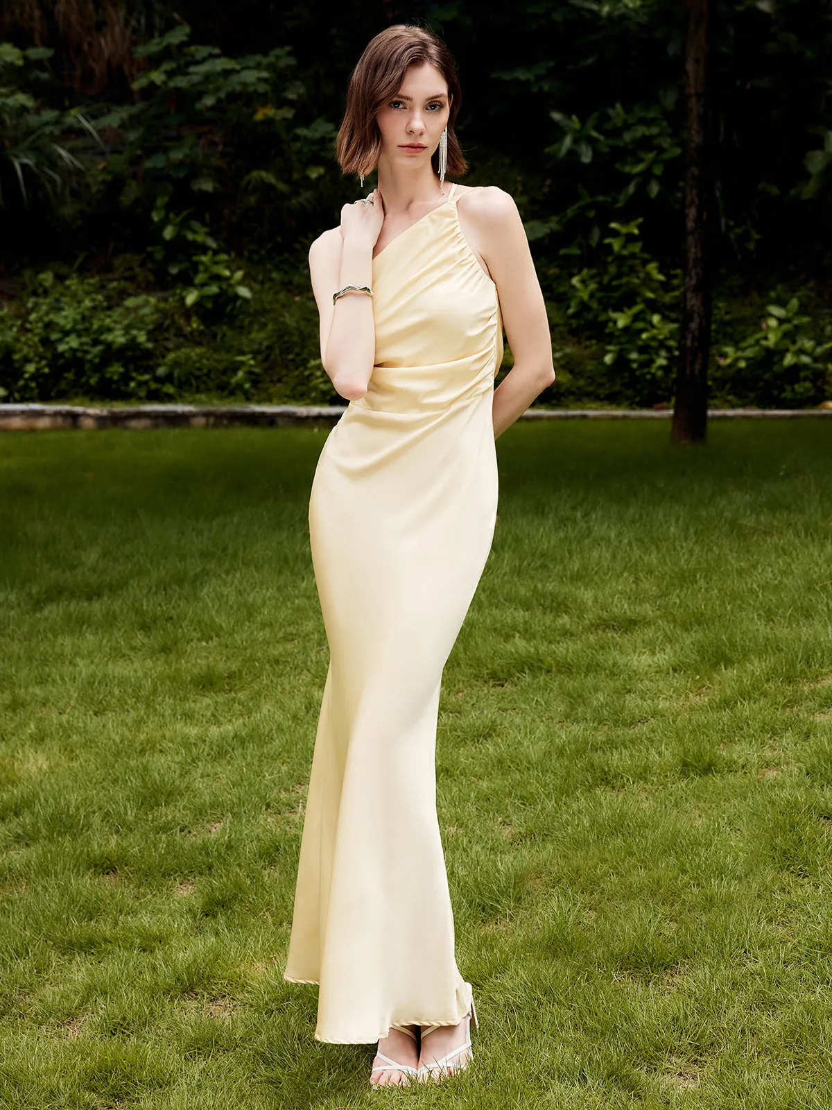 Asymmetrical Backless Satin Long Dress sold by COMMENSE product image thumbnail 2