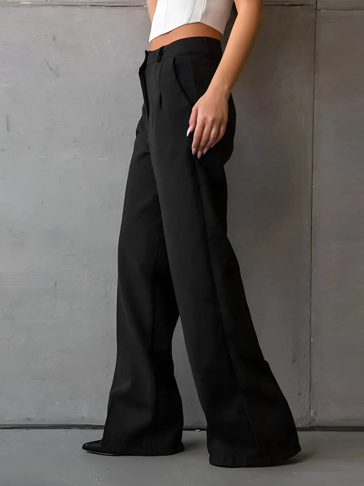 Solid Slant Pockets Flare Leg Long Pants sold by COMMENSE product image thumbnail 2
