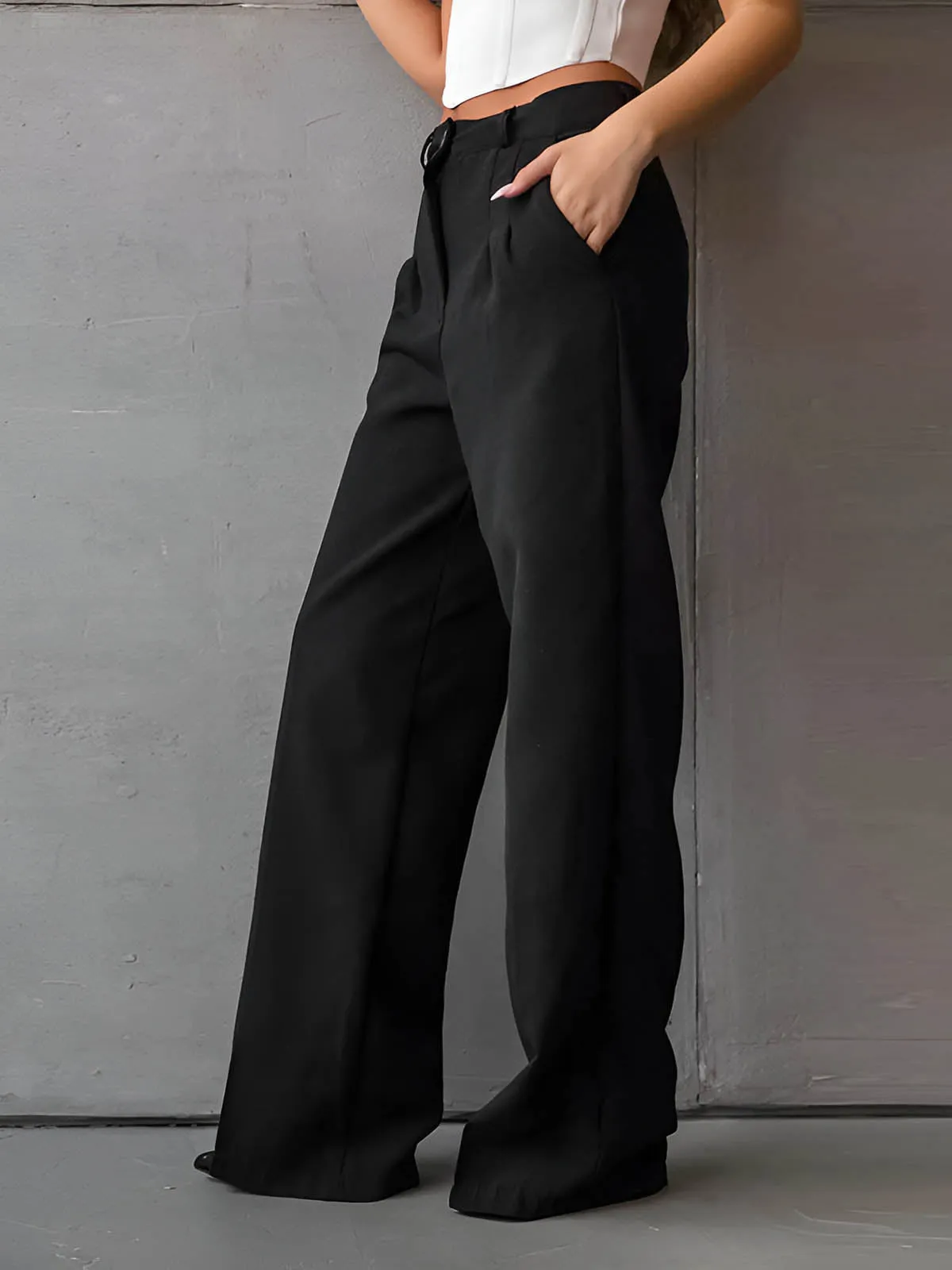 Solid Slant Pockets Flare Leg Long Pants sold by COMMENSE product image thumbnail 3