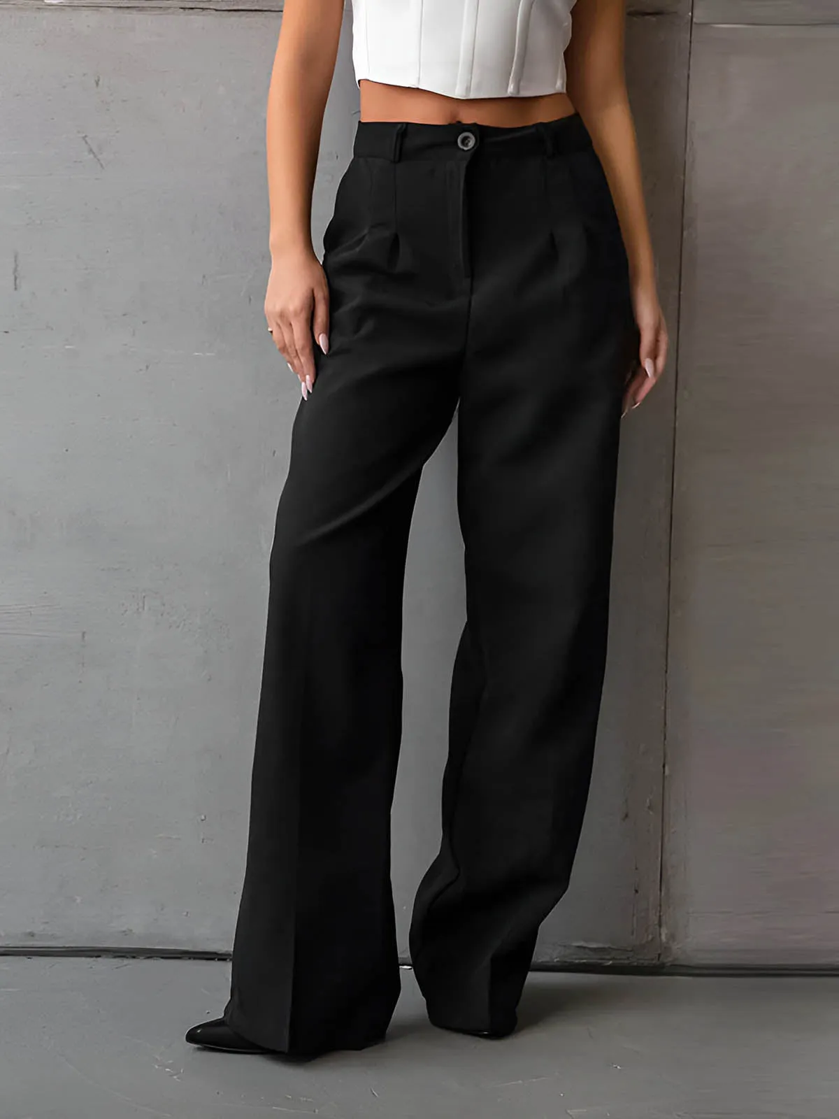 Solid Slant Pockets Flare Leg Long Pants sold by COMMENSE product image thumbnail 4