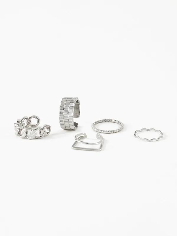 5pcs Silver Geometrical Hoop Ring sold by COMMENSE