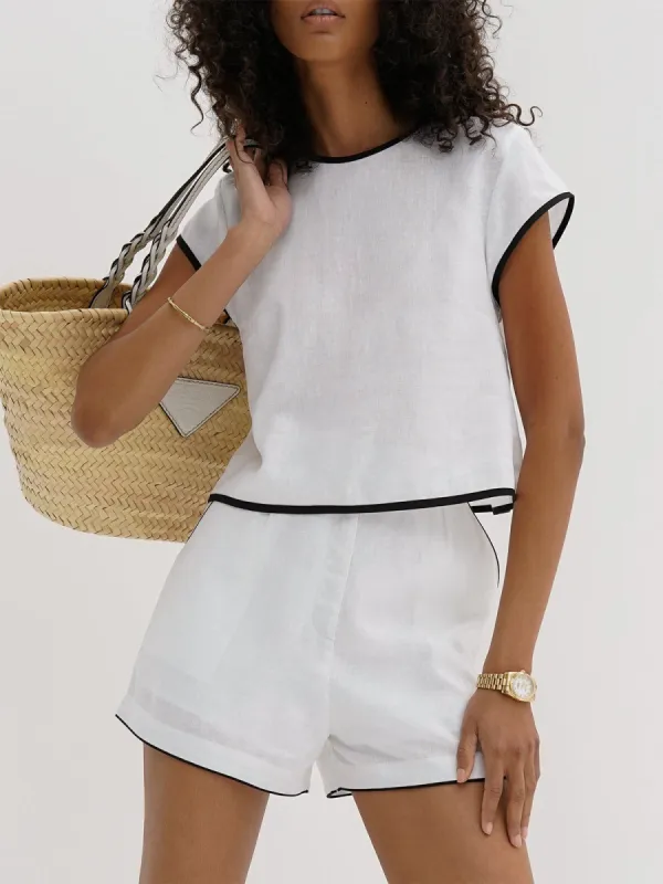 Pure Cotton Contrast Trim Shorts Set made by COMMENSE