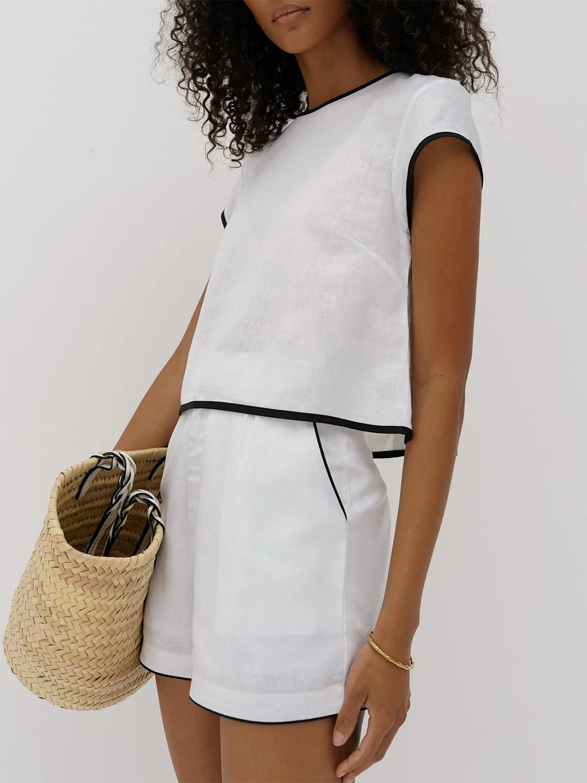 Pure Cotton Contrast Trim Shorts Set sold by COMMENSE product image thumbnail 3