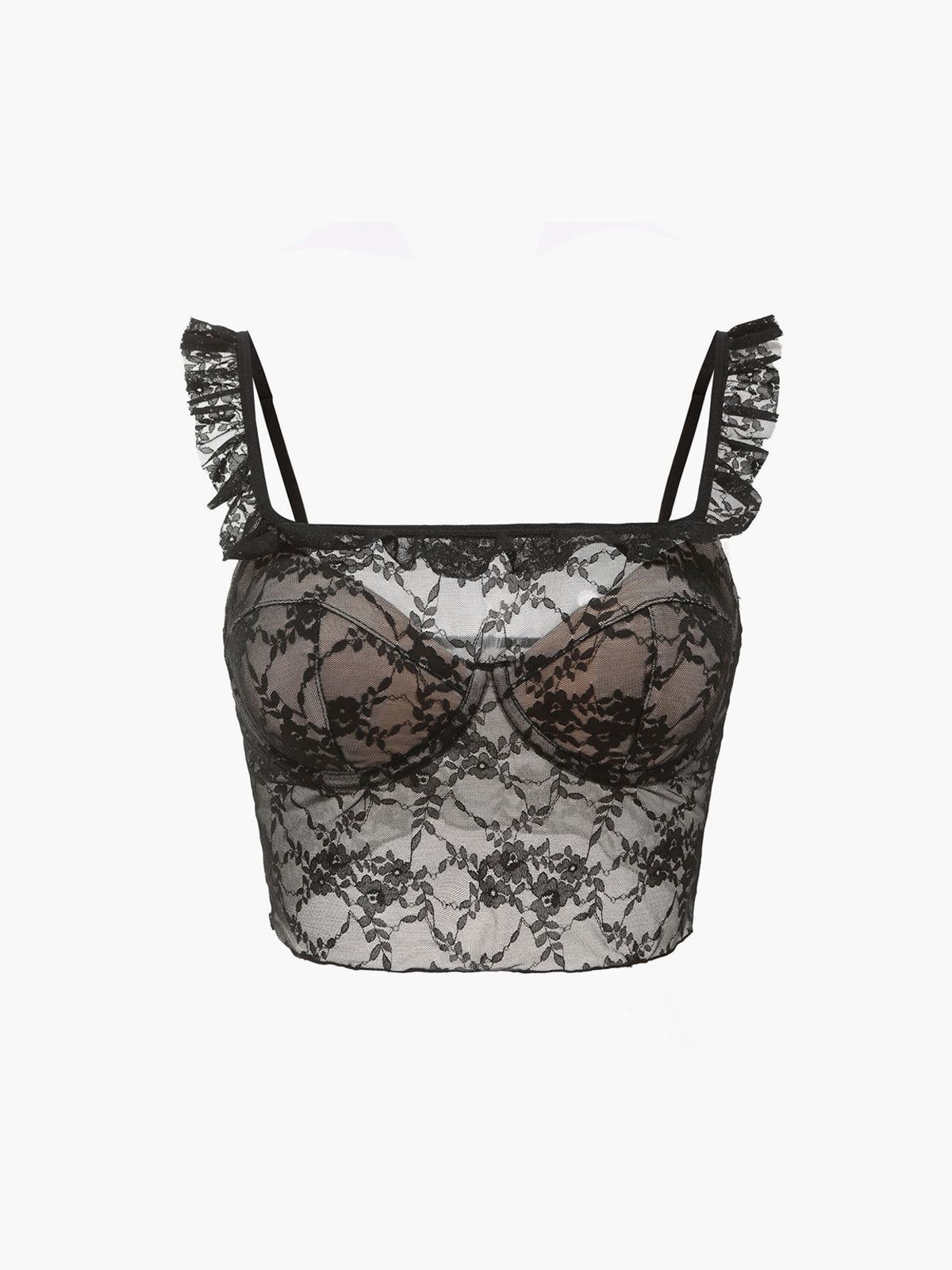 Floral Lace Mesh Padded Bustier Crop Top sold by COMMENSE product image thumbnail 5