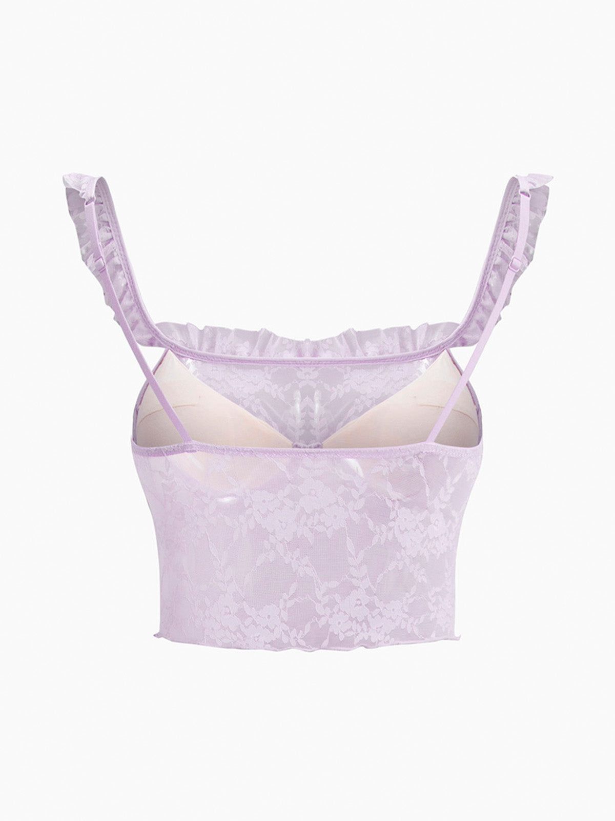 Floral Lace Mesh Padded Bustier Crop Top sold by COMMENSE product image thumbnail 2