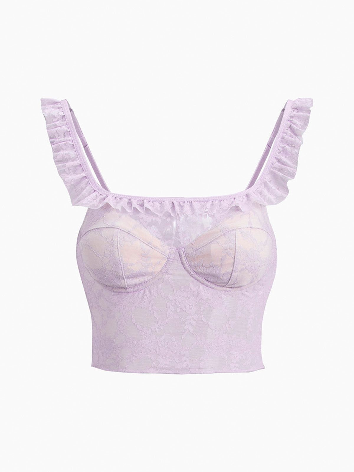 Floral Lace Mesh Padded Bustier Crop Top sold by COMMENSE