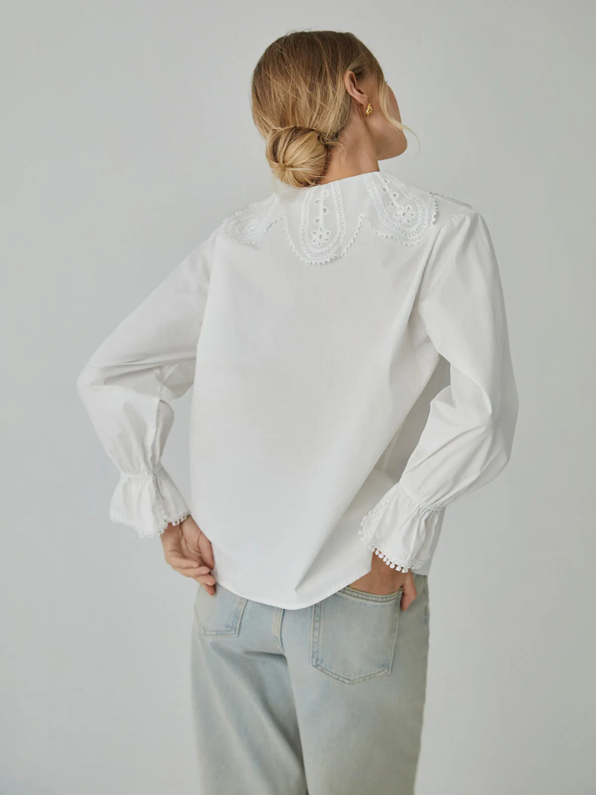 Cotton Lace Trim Tie-Front Shirt sold by COMMENSE product image thumbnail 5