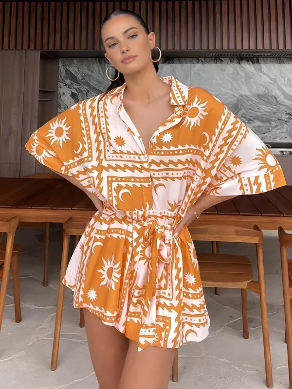 Boho Sun & Moon Pattern Short Jumpsuit sold by COMMENSE
