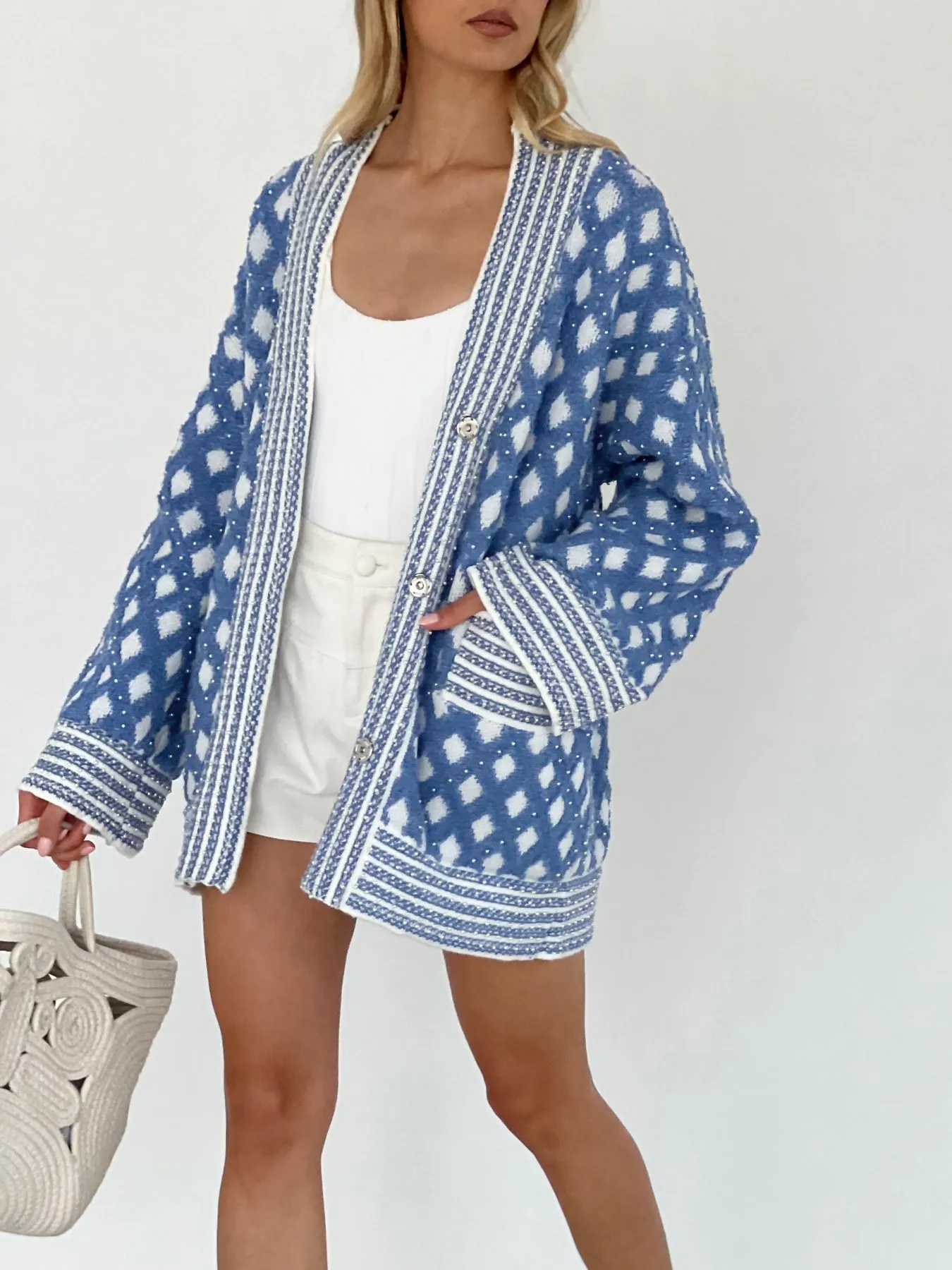 Checkered Patchwork Cardigan sold by COMMENSE