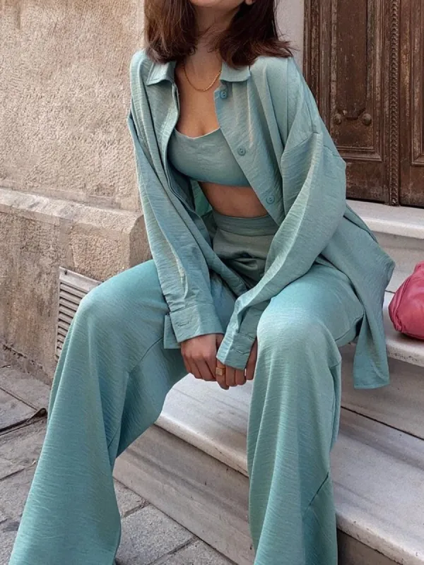 Solid Casual Pants Set Without Cami Top sold by COMMENSE