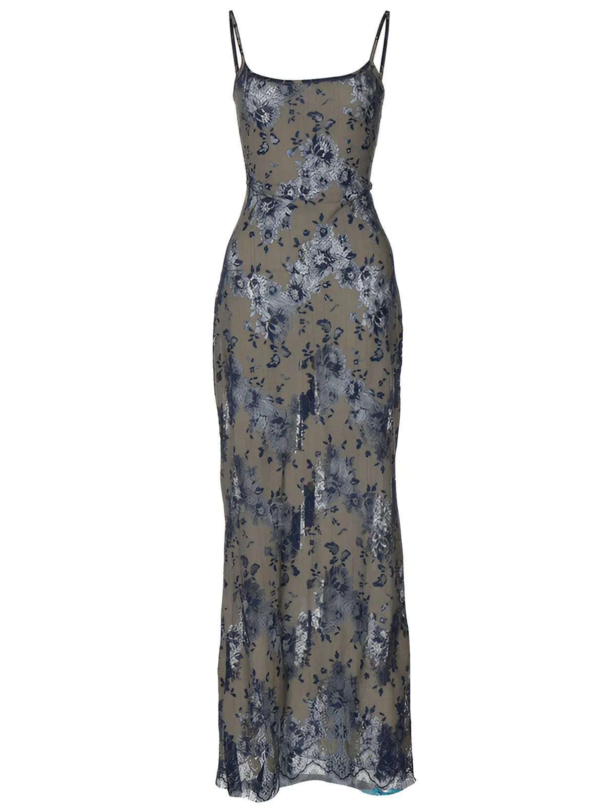 Semi-Sheer Midnight Garden Lace Up Cami Long Dress sold by COMMENSE product image thumbnail 3