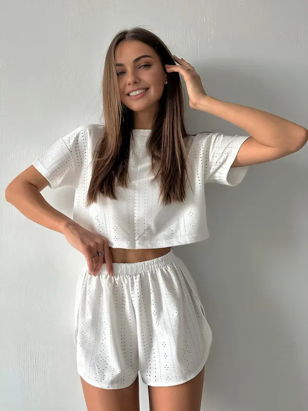 Plain Short Sleeve T-shirt with Shorts Set sold by COMMENSE