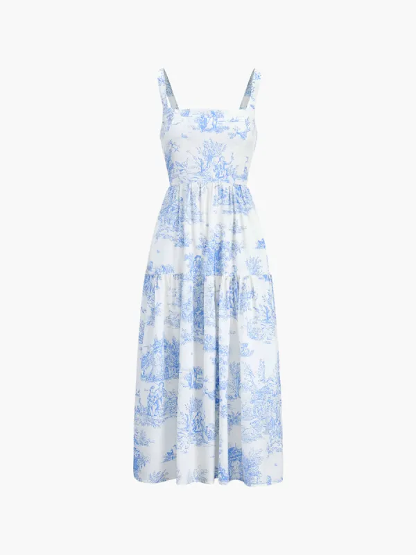 Farm Dream Print Knotted Cutout Long Dress sold by COMMENSE