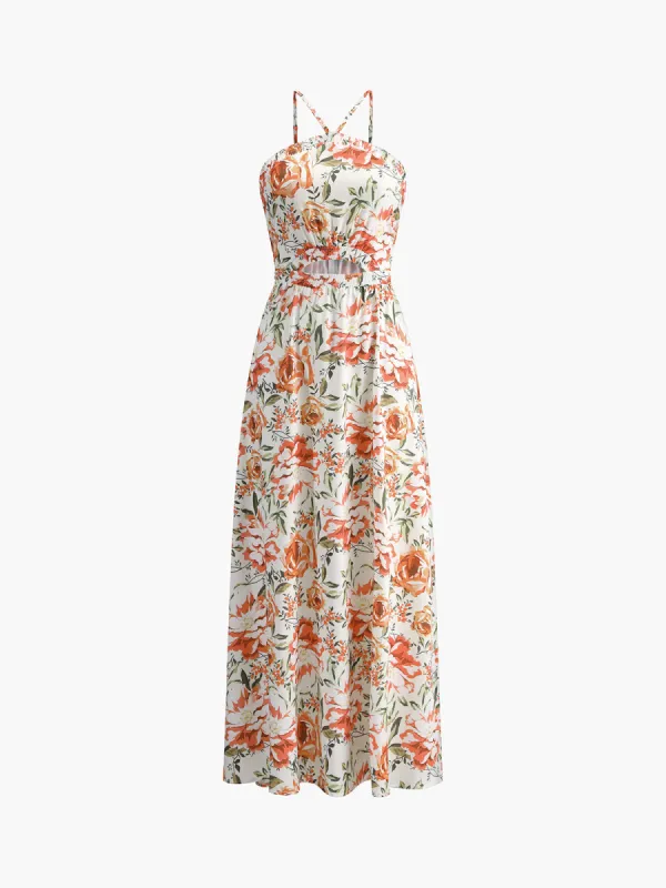 Floral Print Crisscross Long Dress sold by COMMENSE