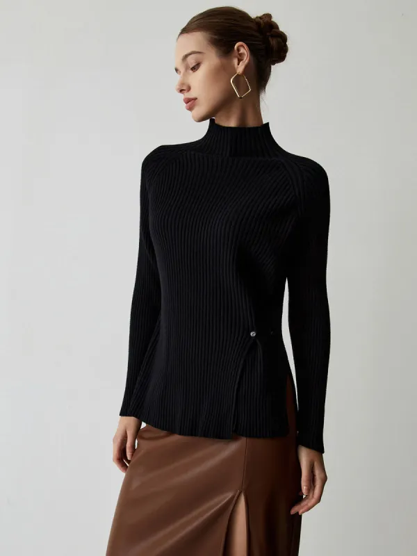 Mock Neck Slit Sweater sold by COMMENSE