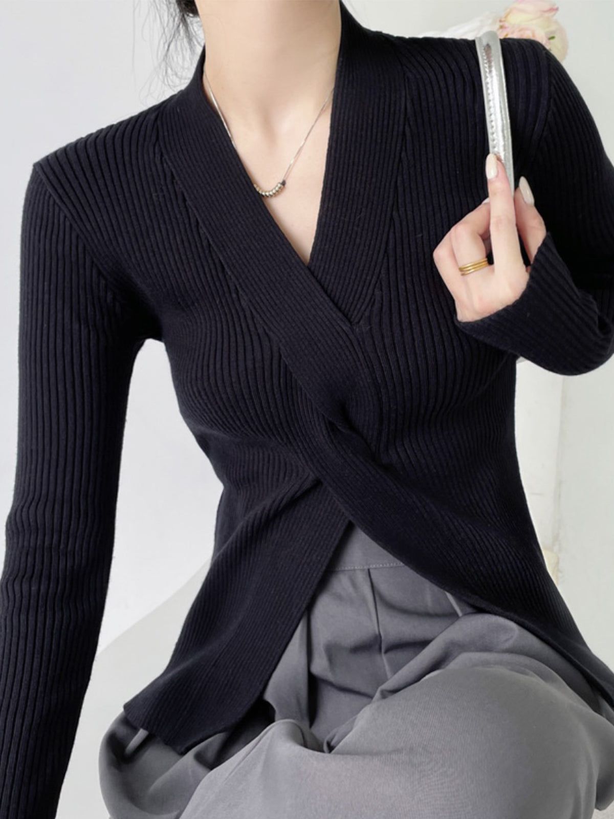 Twisted Tales Ribbed Knit Top sold by COMMENSE product image thumbnail 2