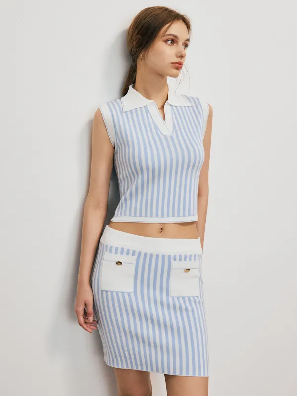 Pinstripe Tank Top With Mini Skirt Set sold by COMMENSE