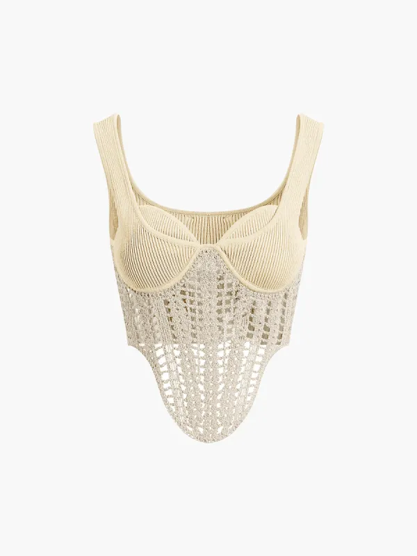 Semi-Sheer Contour Piping Crochet Crop Top made by COMMENSE