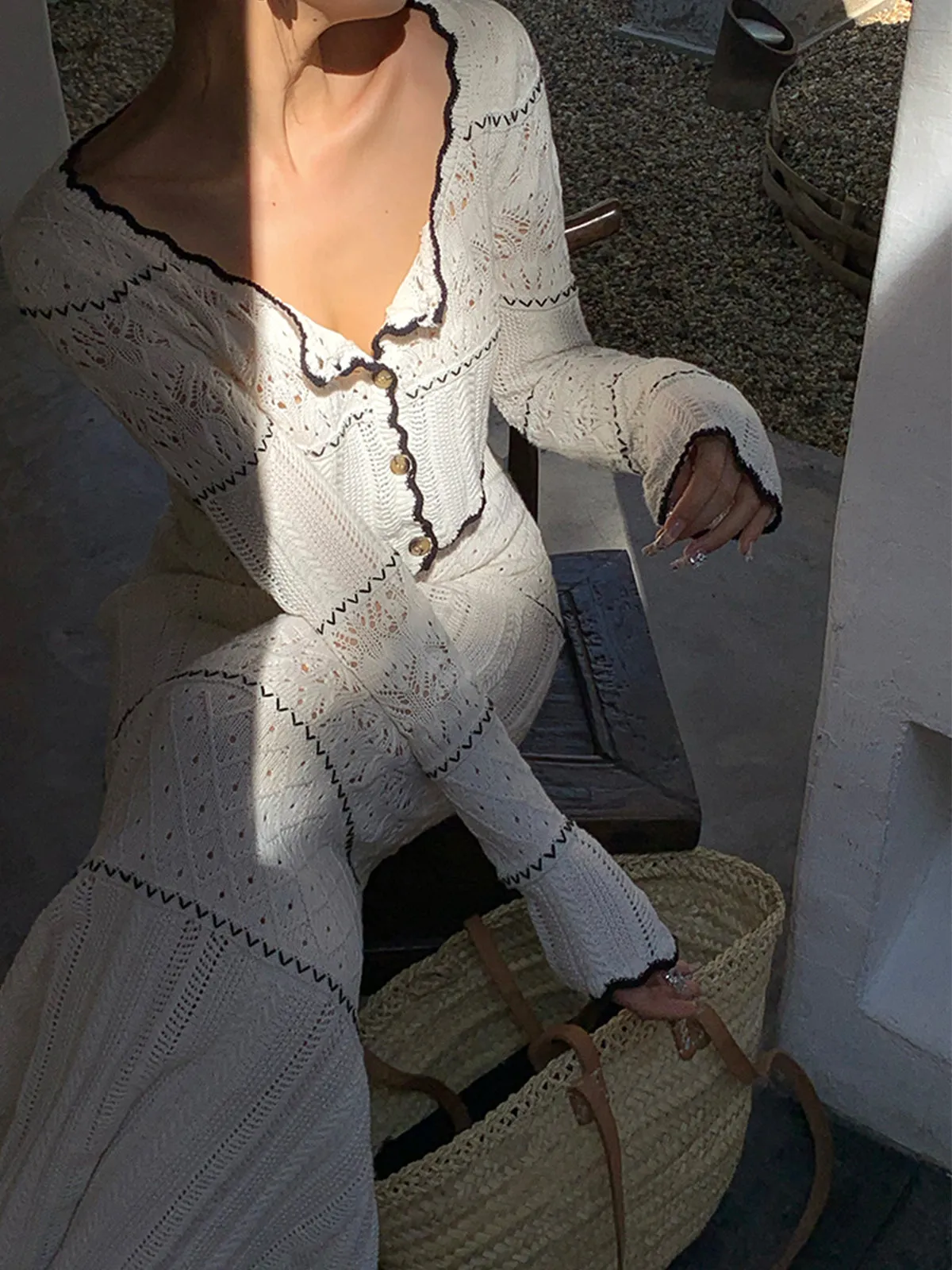 Contrast Binding Knit Maxi Skirt sold by COMMENSE product image thumbnail 5