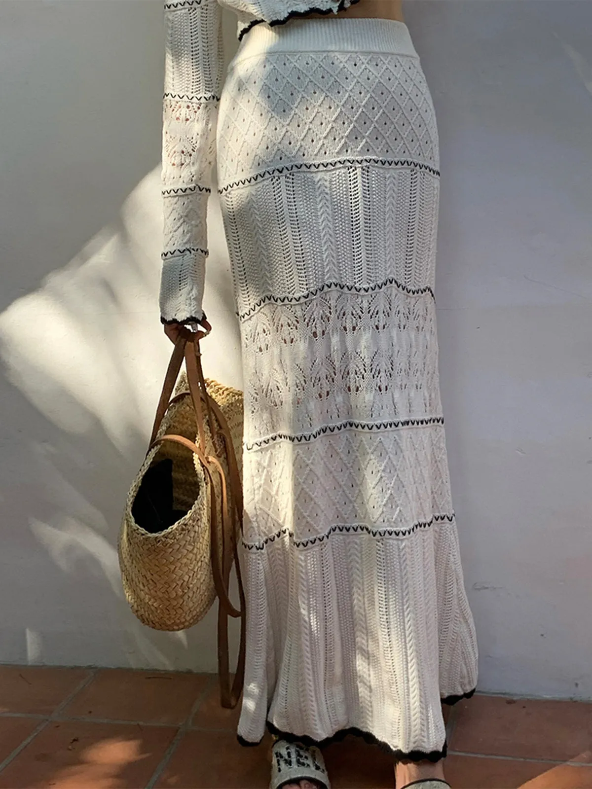 Contrast Binding Knit Maxi Skirt sold by COMMENSE product image thumbnail 3