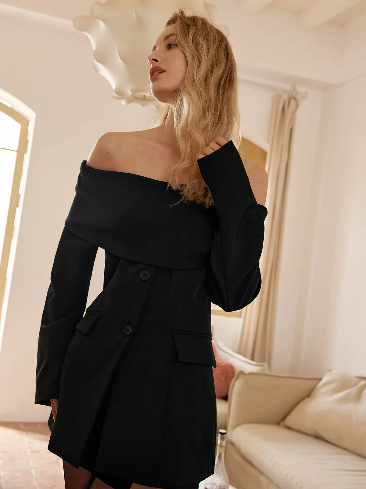 Off Shoulder Button Pocket Blazer sold by COMMENSE product image thumbnail 3