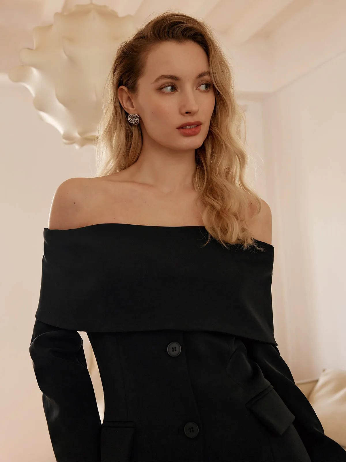 Off Shoulder Button Pocket Blazer sold by COMMENSE product image thumbnail 4