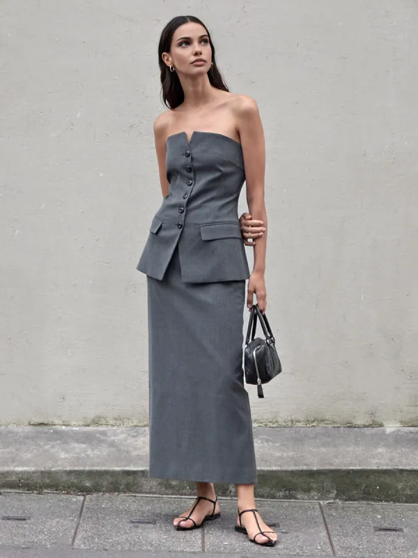 Premium Tailored Bustier Pocket Skirt Set made by COMMENSE
