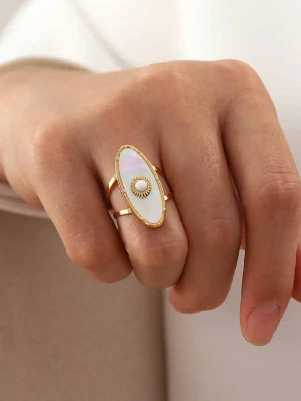 Oval Pearl Decor Ring sold by COMMENSE
