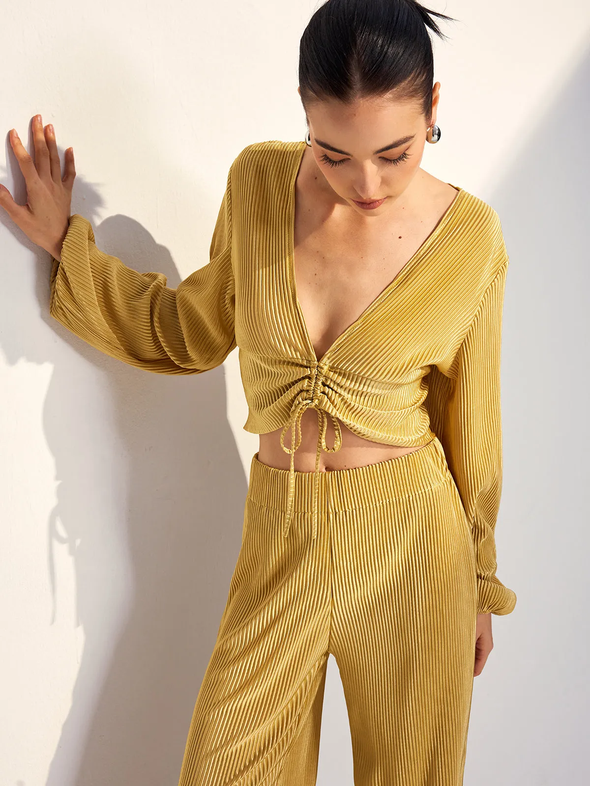 Drawstring Puff Sleeve Pants Set sold by COMMENSE product image thumbnail 2