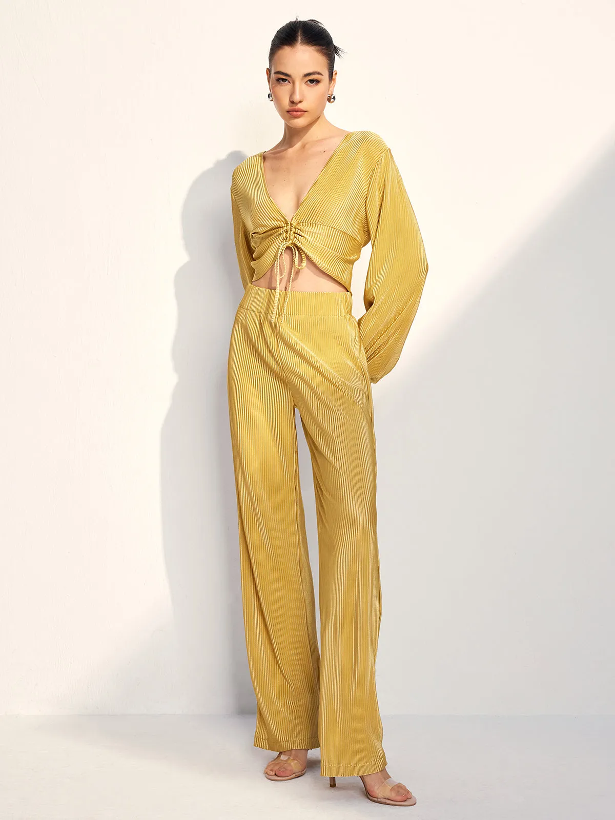 Drawstring Puff Sleeve Pants Set sold by COMMENSE product image thumbnail 3