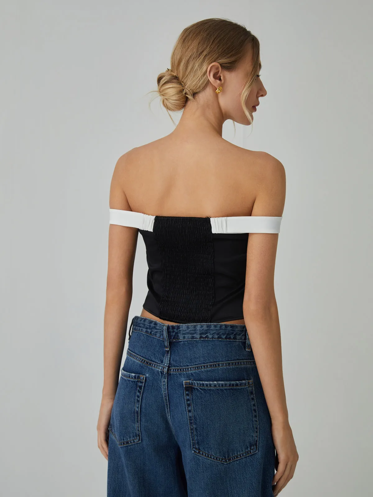 Contrast Trim Off-Shoulder Blouse sold by COMMENSE product image thumbnail 3