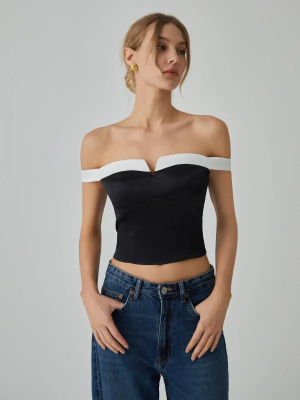 Contrast Trim Off-Shoulder Blouse sold by COMMENSE