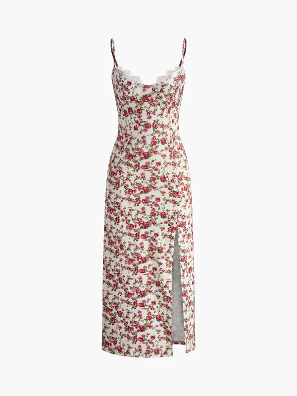 Floral Split Sweetheart Cami Dress sold by COMMENSE