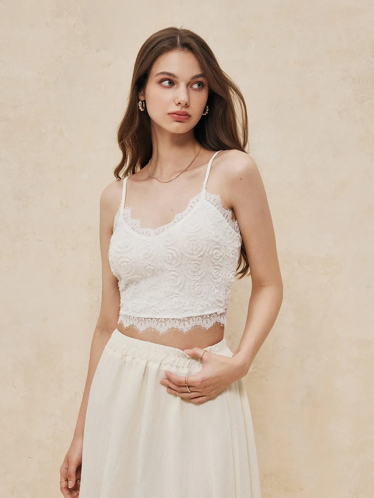 Multi Floral Lace Trim Cami Top sold by COMMENSE product image thumbnail 2